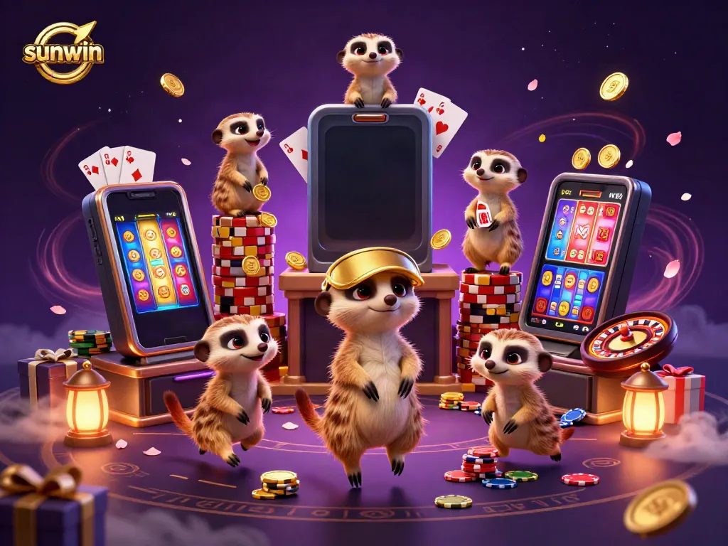 Experience the thrill of sunwin as meerkats run a colorful casino with slots and cards.