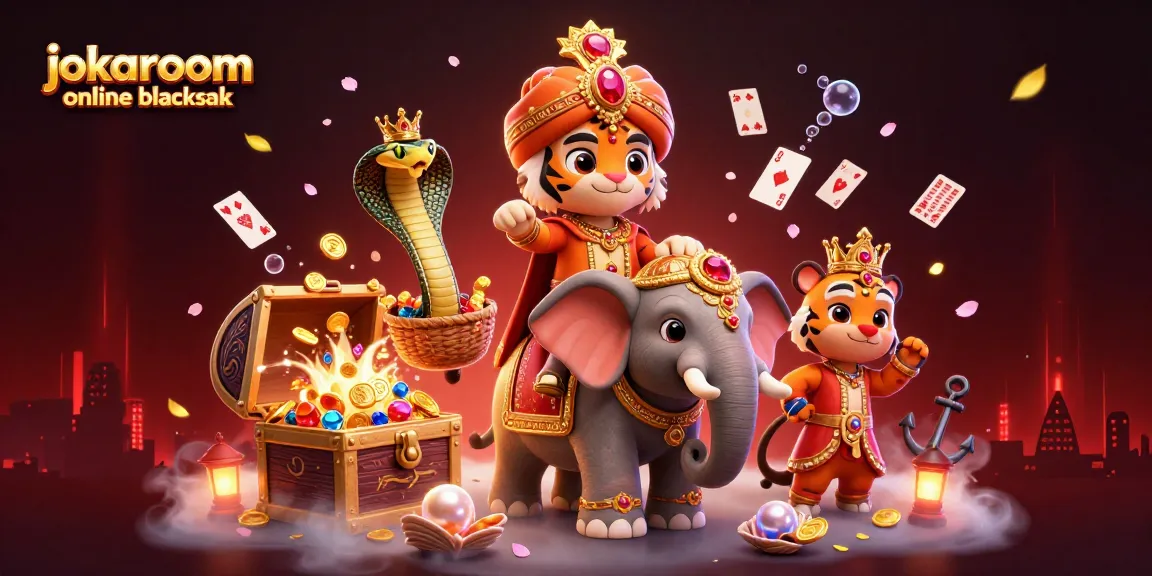 Experience the thrill of jokaroom online blackjack with vibrant 3D illustrations of casino elements and unique characters.